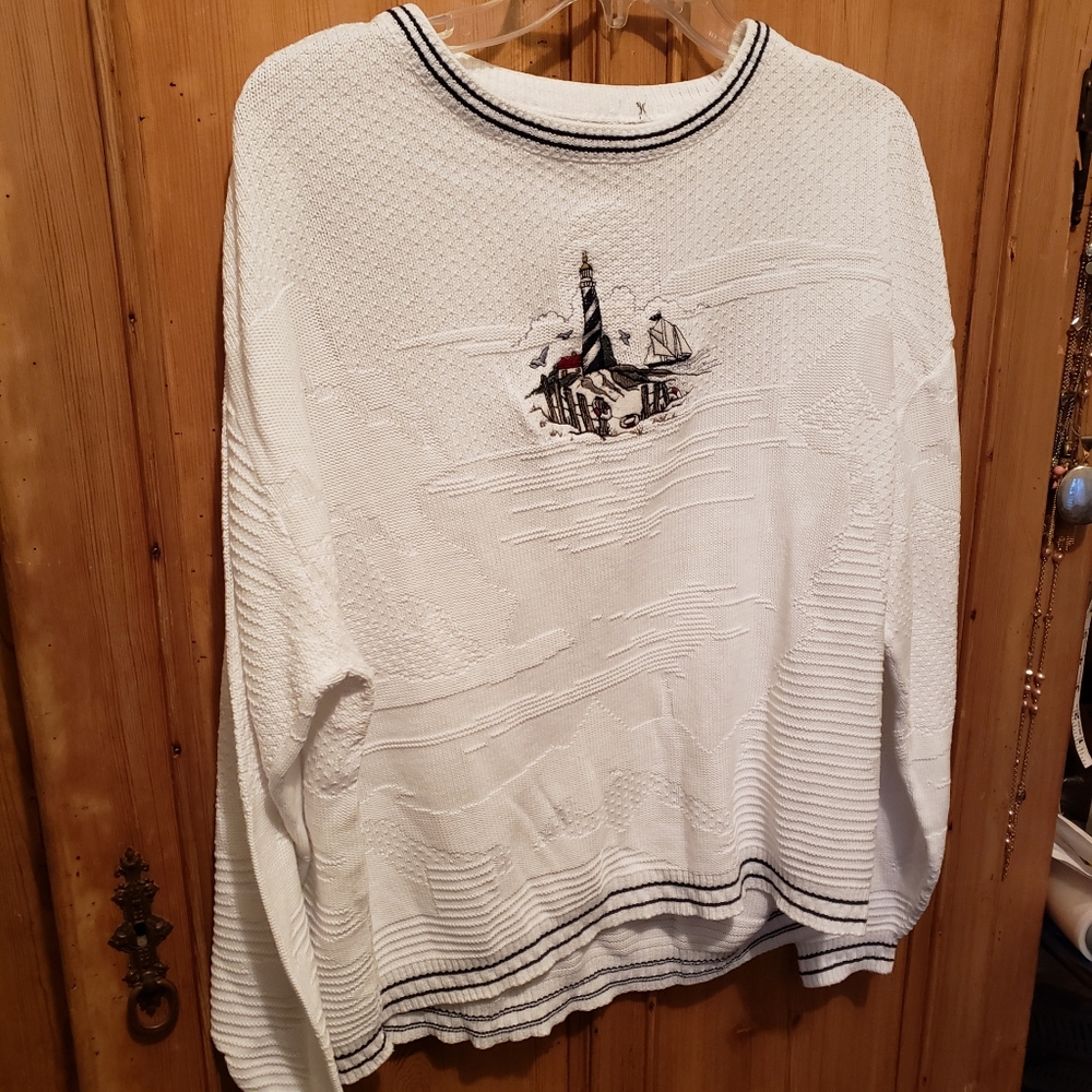Fisherman XL Core Nautical Sweater Lighthouse Textured Cotton Oversized Pullover
